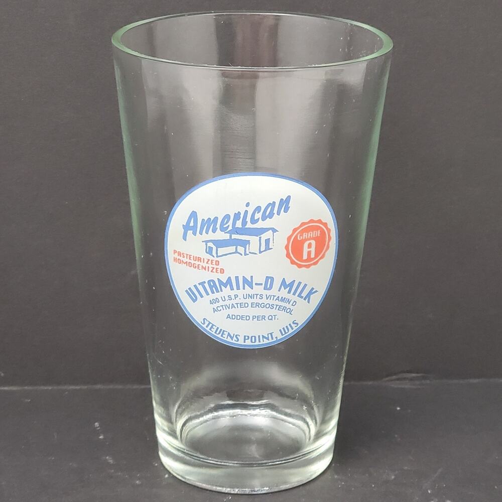 American Vitamin D Milk Grade A 16 oz Tumbler Stevens Point Wis Cup Vtg Glass